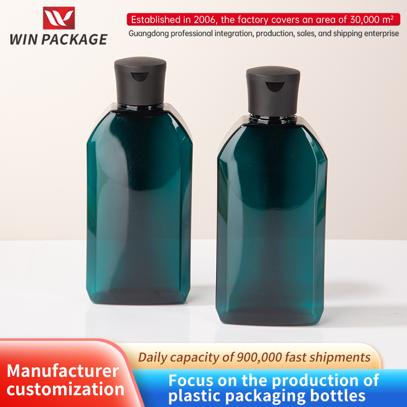 PET flat square bottle men’s face -to -face bottle 300ml body lactal portable shampoo bottle shower gel bottle